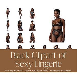 African American Lingerie Clipart. Beautiful Black Women wearing lingerie. Digital Download, Sublimation. Commercial Use. Transparent PNG.