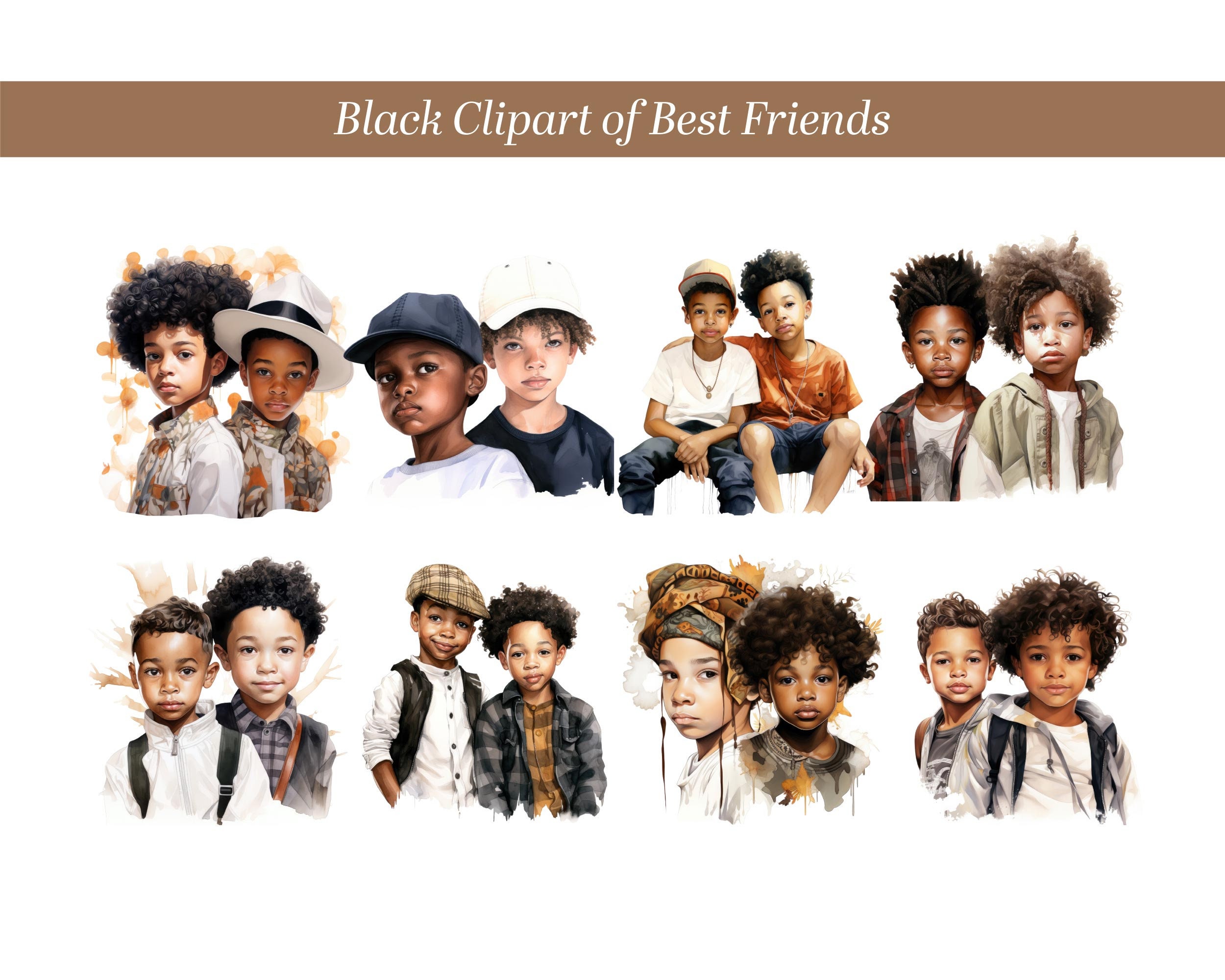 Black Clipart, African American Clipart of Best Friend Boys. African