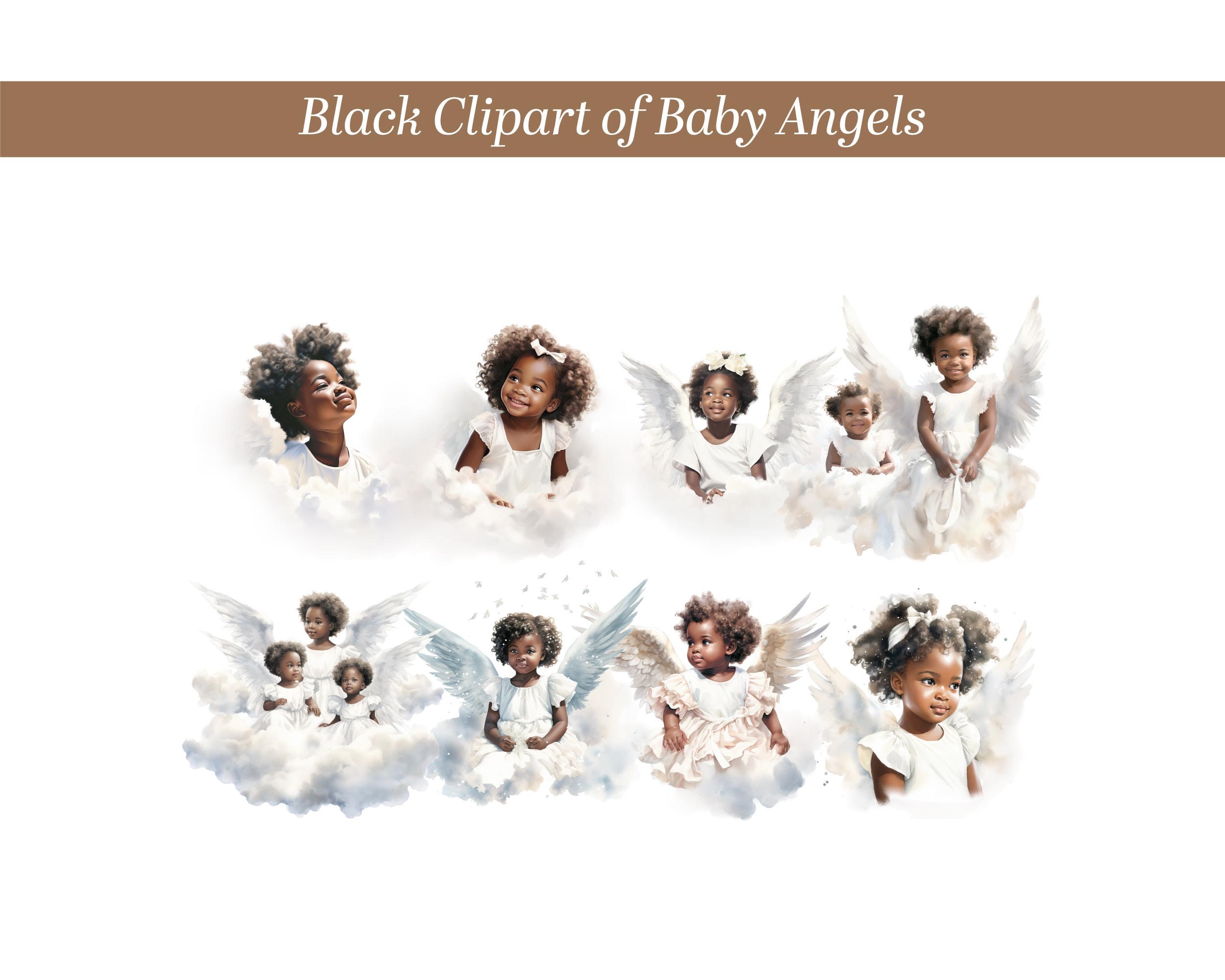 African American Baby Angel Clipart: Cherubic Illustrations (digital ...