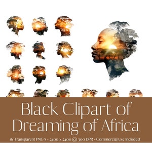 Clipart of Beautiful African American Women Dreaming of their African Homeland. Black People Clipart. Digital Download. Black Women Clipart.
