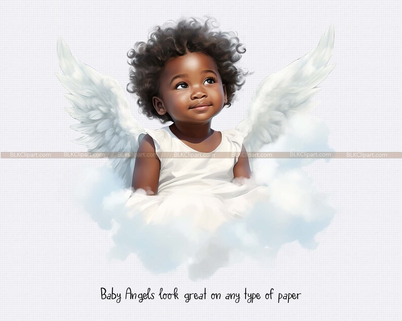 African American Baby Angel Clipart: Cherubic Illustrations (digital ...