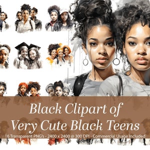 Meninas adolescentes afro-americanas em lindos clipart. Black Girl Magic brilha nesta coleção de clip art. Clipart preto. Meninas negras.