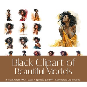 Clipart of beautiful African American models.  Black Women Clipart. Digital Downloads. Black Clipart. Commercial Rights. Fashion Models.