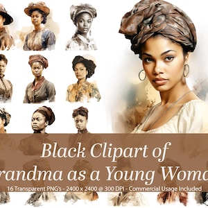 Clipart of an African American Grandma pictured when she was a young Woman.  African American Clipart, Black Clipart, Black People Clipart.