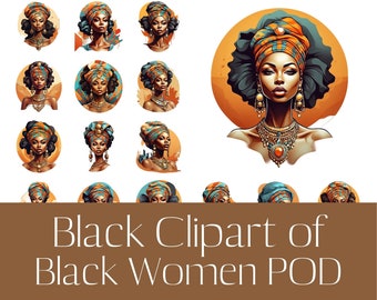 Black Women Clipart: African Headwrap PNG Graphics (Digital Download)