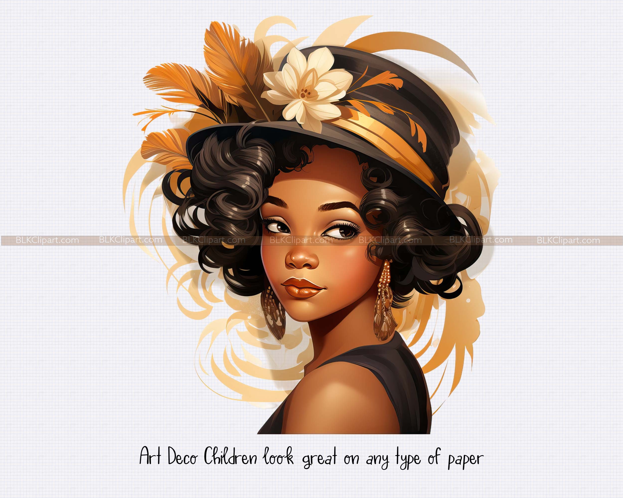 African American Art Deco Children Clipart. Beautiful Black Children