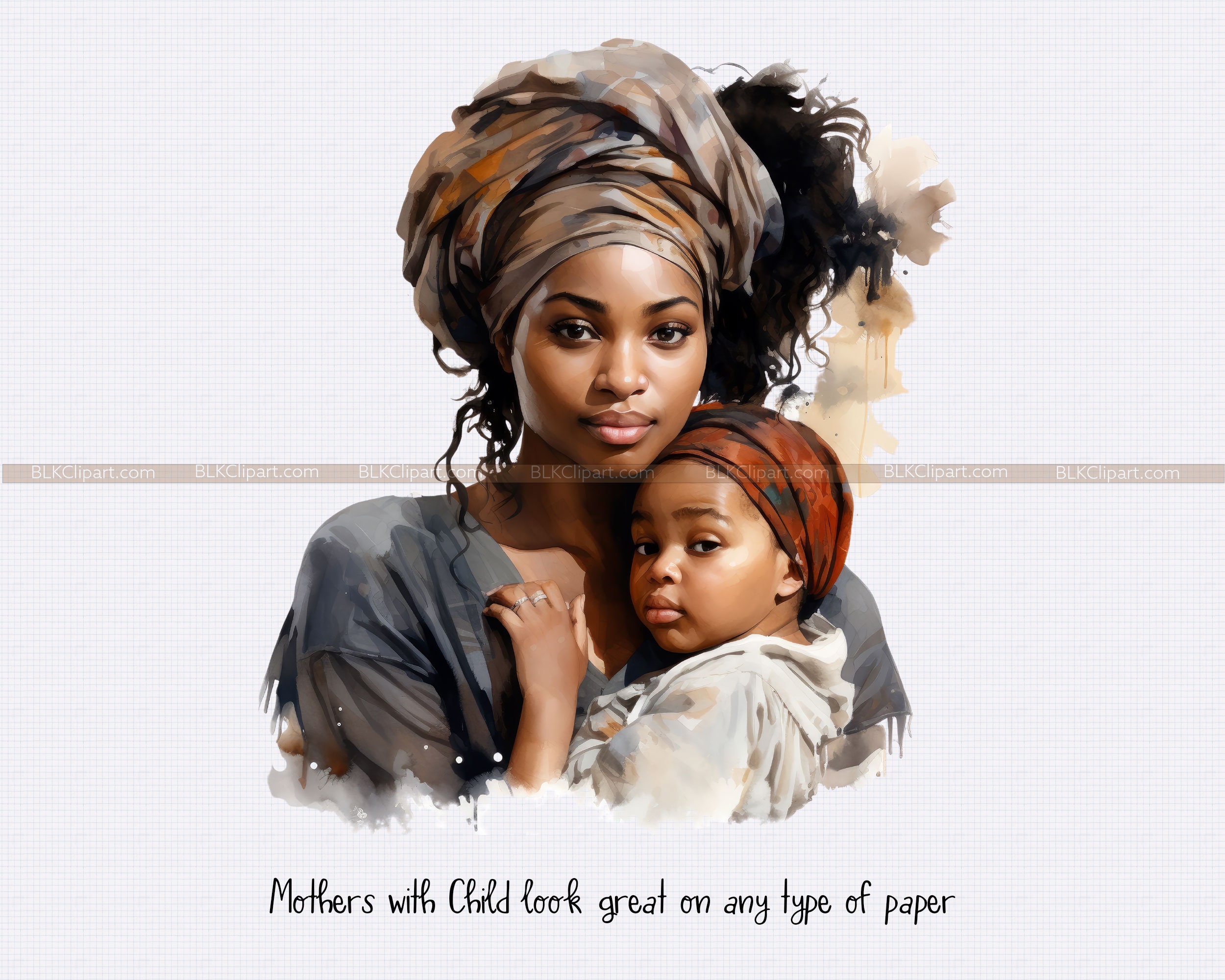 Watercolor African American Mother and Child Clipart (digital Download ...