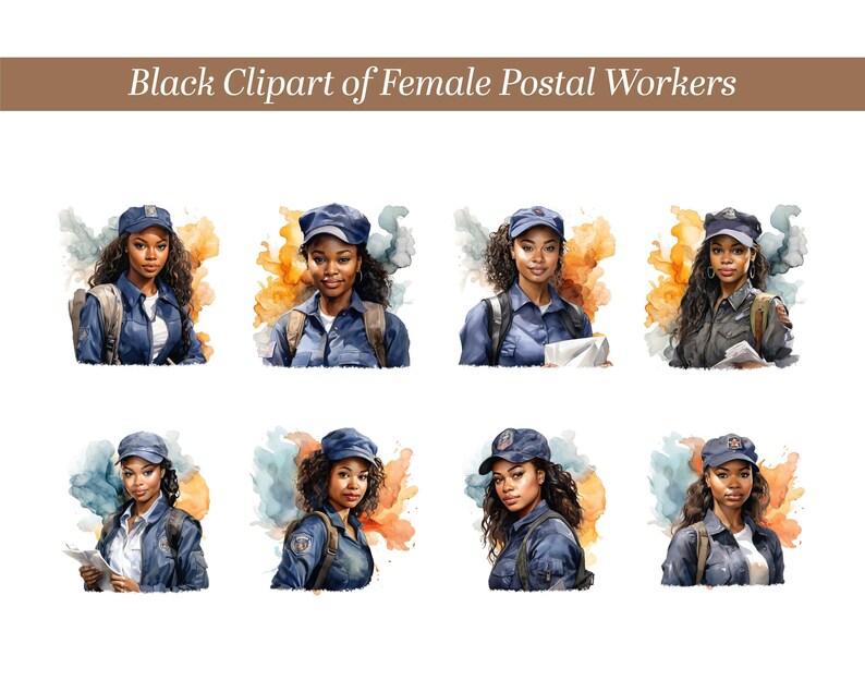 Watercolor African American Female Postal Worker Clipart (digital ...