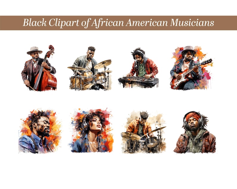Afroamerikansk musiker akvarell clipart (transparent PNG) bild 4
