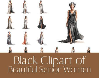Senior Black Women Clipart: Elegant African American PNG (Digital Download)