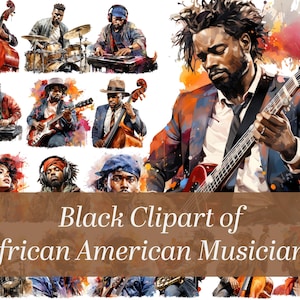Clipart noir. Clipart aquarelle de musicien afro-américain. Clipart pour les Afro-Américains. Clipart de culture noire. PNG transparent.