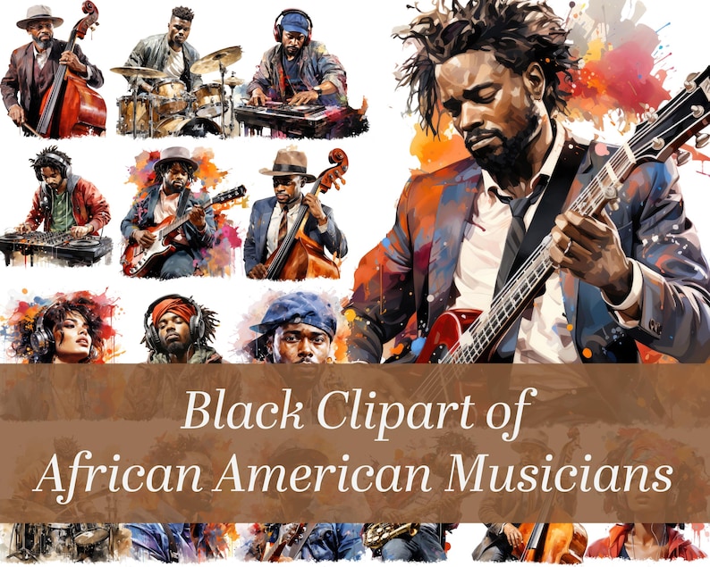 Afroamerikansk musiker akvarell clipart (transparent PNG) bild 1