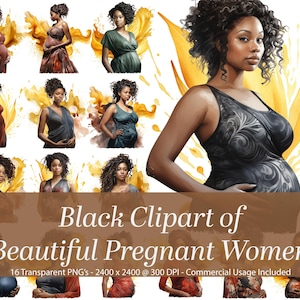 Clipart afro-américain de belles femmes noires enceintes. Black People Clipart montrant la beauté des reines noires enceintes.