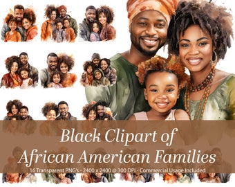 Watercolor African American Family Clipart: Transparent PNG (Commercial Use)