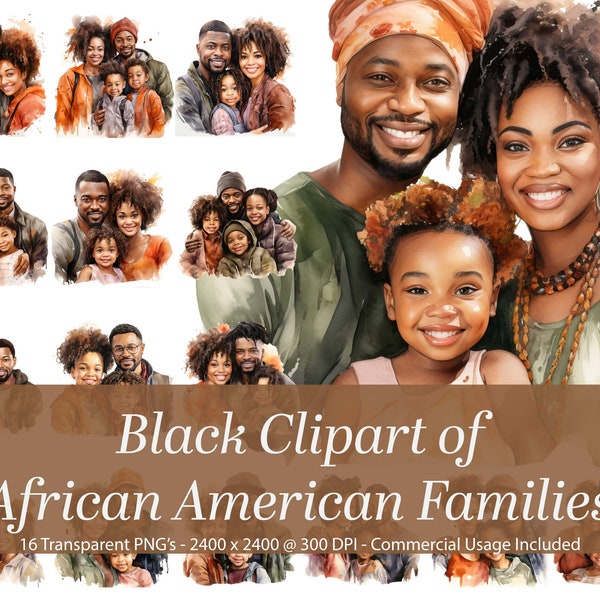 African American Family Clipart.  Black Families Posing.  Strong Black Family.  Clipart. Transparent PNG.  Illustrations.  Commercial Use,