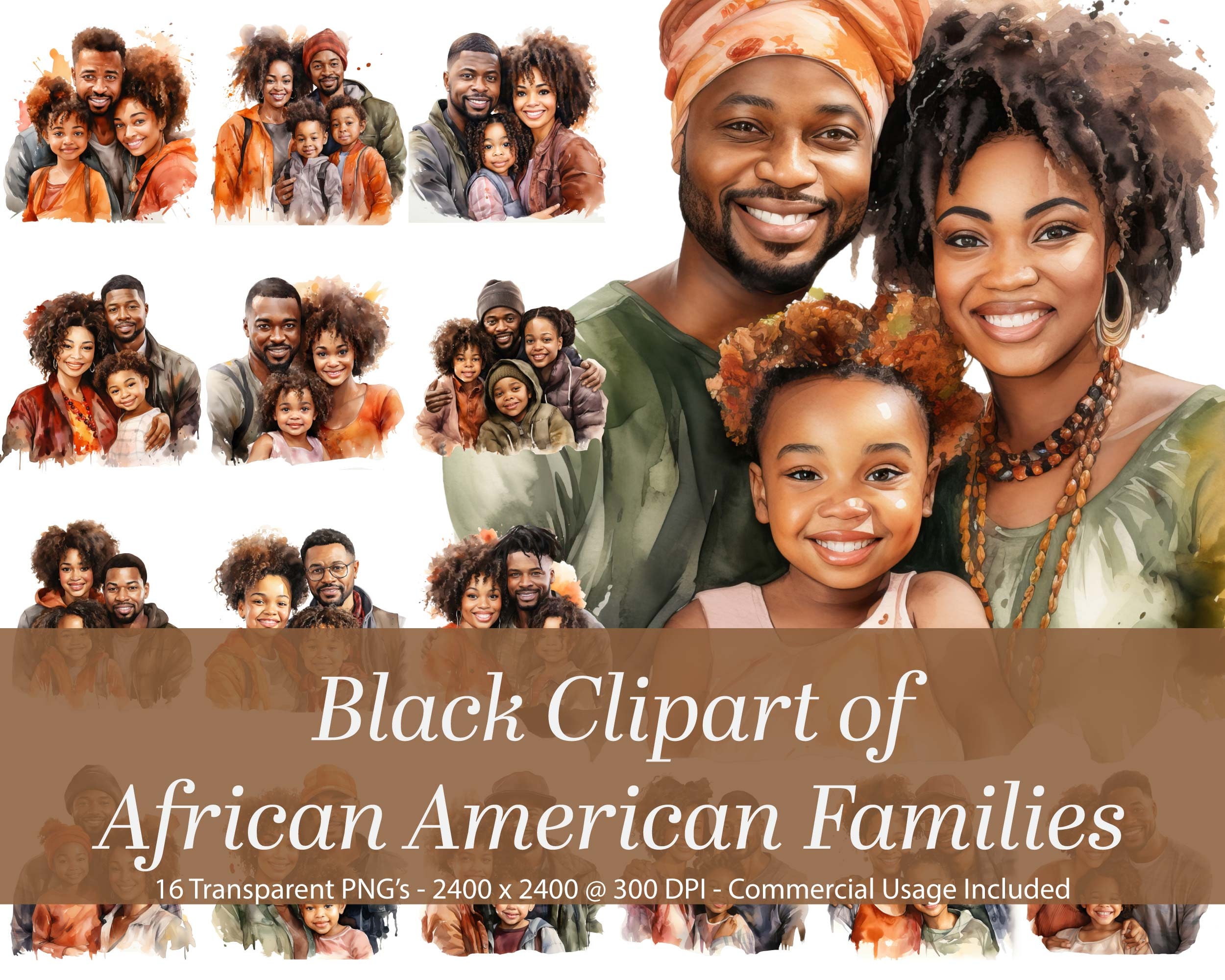 African American Family Clipart. Black Families Posing. Strong Black
