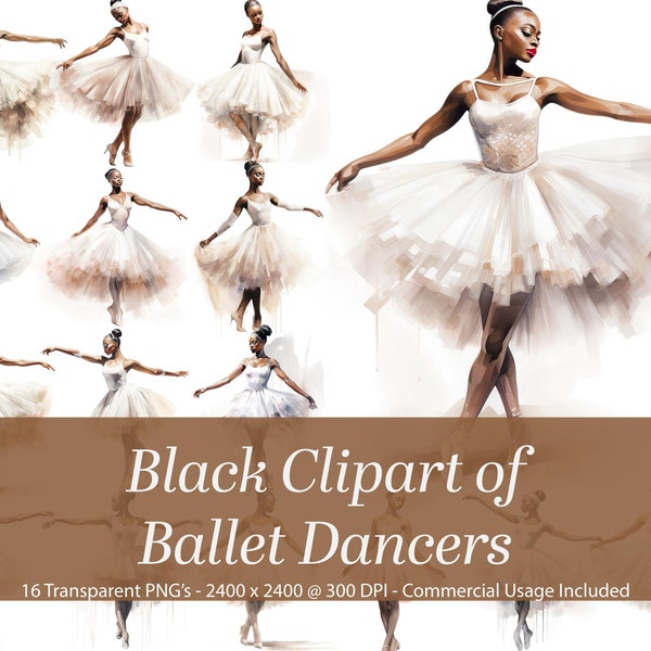 African American Ballerina Clipart.  Elegant Dancer Clipart. African Dancer in White Tutu Practising her Ballet Skills. Commercial Use,