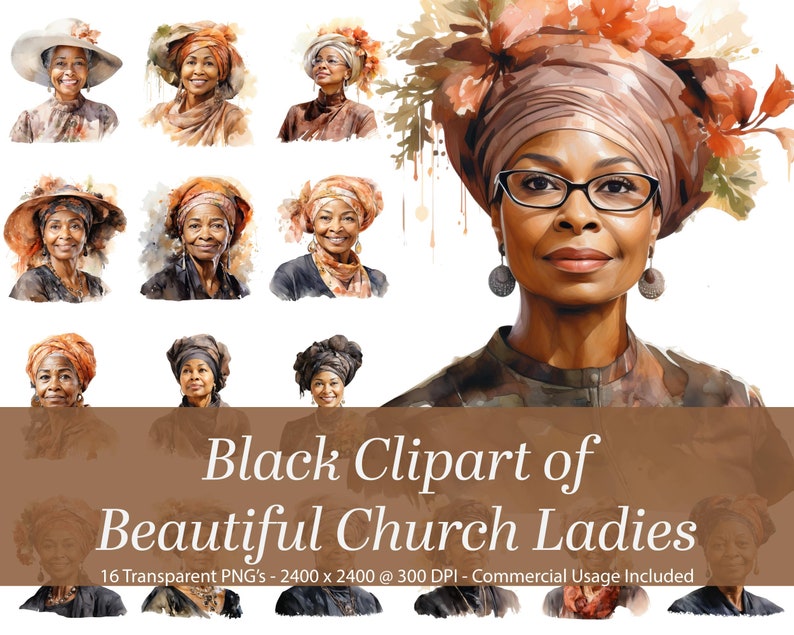 Elegant Church Ladies Watercolor Clipart: African American Women ...