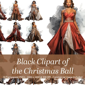 Stunning African American Women Attending Christmas Ball.  Clipart.  Black Clipart.  Digital Paper.  Scrapbooking.  African Clipart.