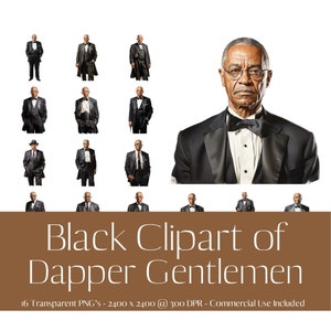 Dapper Senior Black Men Clipart: Tuxedos, Transparent PNG (Commercial Use)