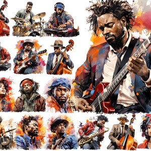 Afroamerikansk musiker akvarell clipart (transparent PNG) bild 2
