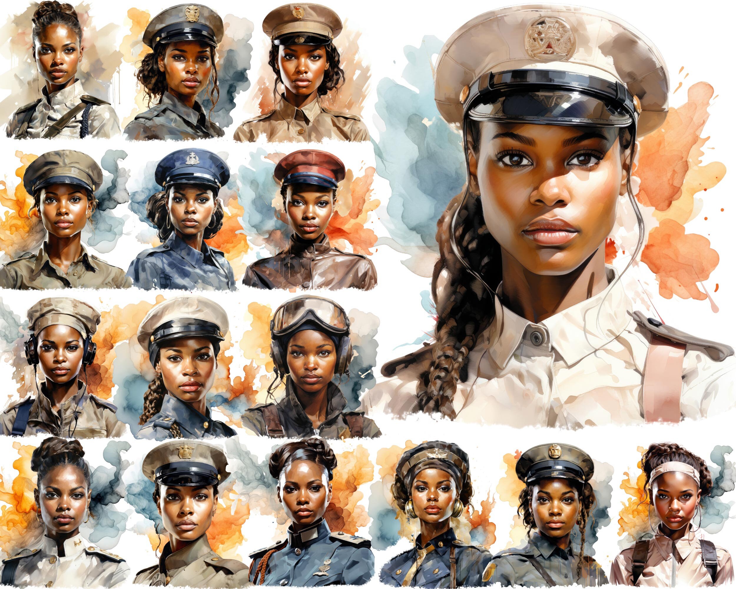 Watercolor African American Military Women Clipart Set - Etsy