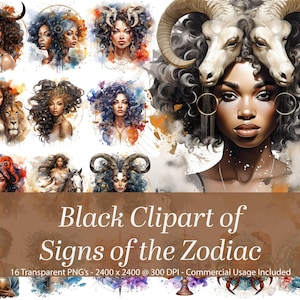 Clipart afro-américain des signes du zodiaque. Signes du zodiaque affichés sur Black Clipart. Clipart d’Afro-Américains.