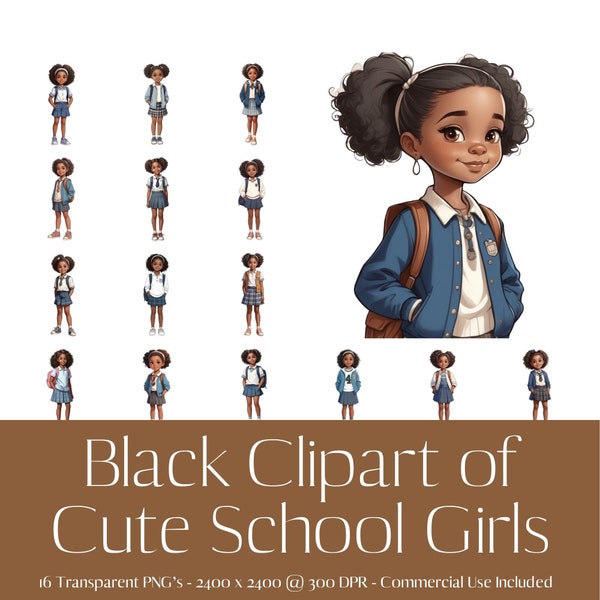 African American Clip Art of Very Cute Black Schoolgirls. Young girls ready for school with their school uniforms on. Black Girl Magic,