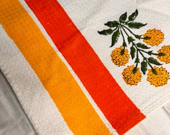 Hand Block Cotton Waffle Towel,Orange & Yellow Tree Beach Towel,Soft and Absorbent,Jaipur Print Towel,Indian Cotton Towel,Christmas gift