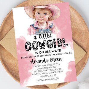 Editable Cowgirl Baby Shower Invitation Set A Little Cowgirl Baby Shower Invite Pack Wild West Western Girl Pink Outdoors Rodeo Country