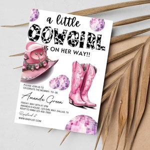 Editable Cowgirl Baby Shower Invitation Set A Little Cowgirl Baby Shower Invite Pack Wild West Western Girl Pink Outdoors Rodeo Country