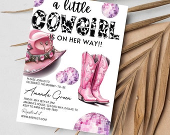 Editable Cowgirl Baby Shower Invitation Set A Little Cowgirl Baby Shower Invite Pack Wild West Western Girl Pink Outdoors Rodeo Country
