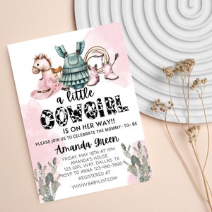 Editable Cowgirl Baby Shower Invitation Set A Little Cowgirl Baby Shower Invite Pack Wild West Western Girl Pink Outdoors Rodeo Country
