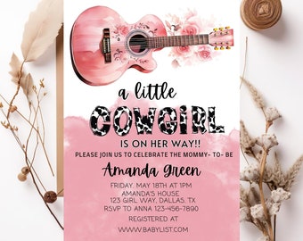 Editable Cowgirl Baby Shower Invitation Set A Little Cowgirl Baby Shower Invite Pack Wild West Western Girl Pink Outdoors Rodeo Country