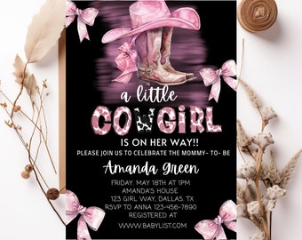 Editable Cowgirl Baby Shower Invitation Set A Little Cowgirl Baby Shower Invite Pack Wild West Western Girl Pink Outdoors Rodeo Country