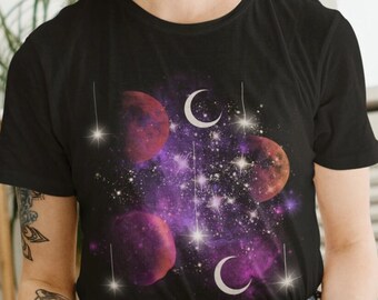 Celestial Shirt Moon T Shirts Moon Graphic T Shirt Moon Phase Astrology Astronomy, Mystic Moon And Stars Tshirt, 90s Celestial