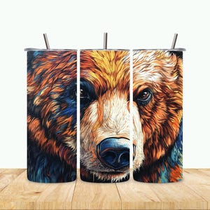 Bear 20oz Skinny Tumbler Wrap, Grizzly Bear Tumbler Wrap, Bear Sublimation PNG, Bear Forest Tumbler Wrap Design, Nature PNG, Mountain PNG