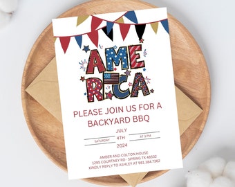 4th of July Invitation,Digital 4th of July Evite, July 4th Bbq Invitation Printable Backyard Celebration