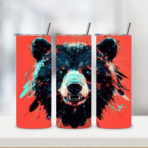 Bear 20oz Skinny Tumbler Wrap, Grizzly Bear Tumbler Wrap, Bear Sublimation PNG, Bear Forest Tumbler Wrap Design, Nature PNG, Mountain PNG