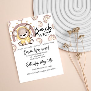 Teddy bear baby shower Invitation template, Editable Gender Neutral Bear Baby Shower Invitation, We Can Bearly Wait Baby Shower Invite,