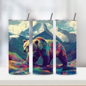 Bear 20oz Skinny Tumbler Wrap, Grizzly Bear Tumbler Wrap, Bear Sublimation PNG, Bear Forest Tumbler Wrap Design, Nature PNG, Mountain PNG