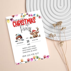Editable Christmas Party Invitation, Christmas Party Invitation, Holiday Party Invitation Template, Digital Christmas Party Invitation
