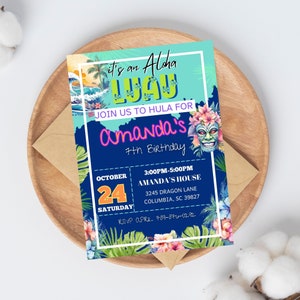 Luau Party Invitation, Pool Party Birthday Invite, Luau Hula Birthday Party Invitation, Editable Hawaii Birthday Invitation, Party Template