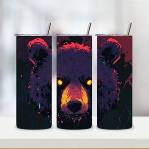 Bear 20oz Skinny Tumbler Wrap, Grizzly Bear Tumbler Wrap, Bear Sublimation PNG, Bear Forest Tumbler Wrap Design, Nature PNG, Mountain PNG