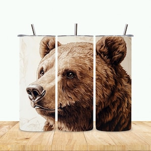 Bear 20oz Skinny Tumbler Wrap, Grizzly Bear Tumbler Wrap, Bear Sublimation PNG, Bear Forest Tumbler Wrap Design, Nature PNG, Mountain PNG