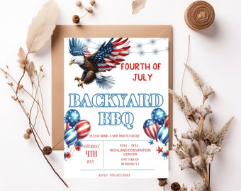 Independence Day Invitation, 4th of July Invitation, Digital 4th of July Evite, July 4th Bbq Invitation Printable Backyard Celebration