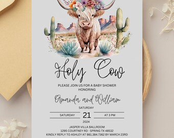 Cow Baby Shower Invite, Cow Baby Shower, Cow Theme Baby Shower, Holy Cow Baby Shower, Hyland Cow Baby Shower, Cow Baby Shower Invitation