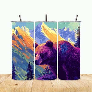 Bear 20oz Skinny Tumbler Wrap, Grizzly Bear Tumbler Wrap, Bear Sublimation PNG, Bear Forest Tumbler Wrap Design, Nature PNG, Mountain PNG