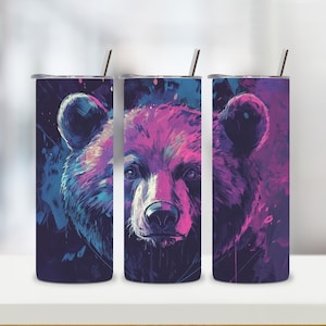 Bear 20oz Skinny Tumbler Wrap, Grizzly Bear Tumbler Wrap, Bear Sublimation PNG, Bear Forest Tumbler Wrap Design, Nature PNG, Mountain PNG