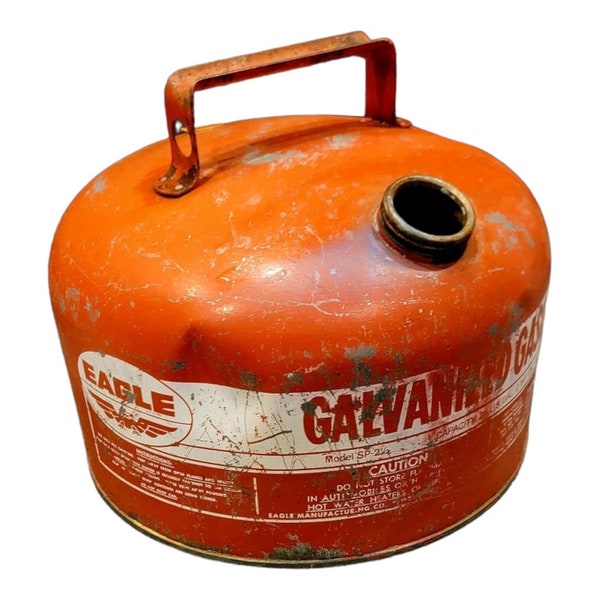 Vintage galvanized red eagle gallon red gas can